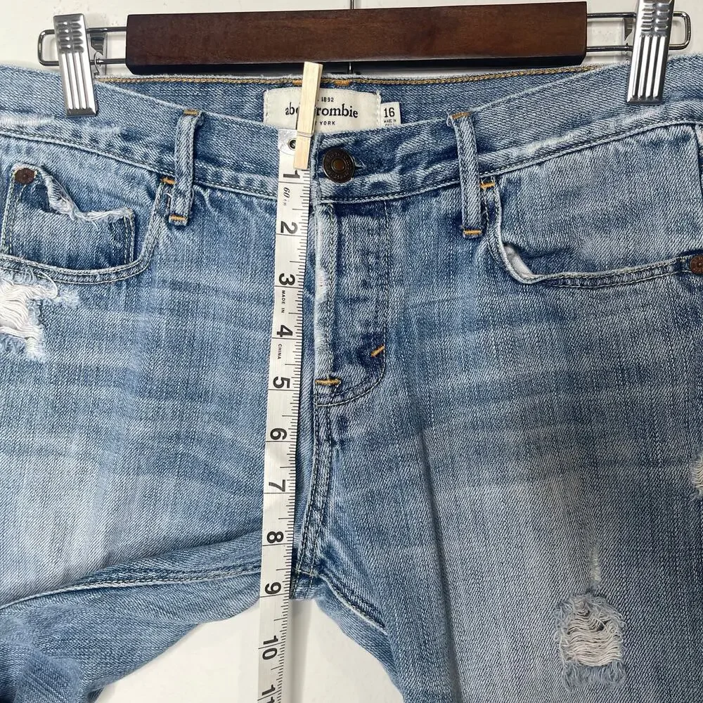 Abercrombie Girls Distressed Cuffed Capri Jeans Size 16 Blue Denim Pocket Detail